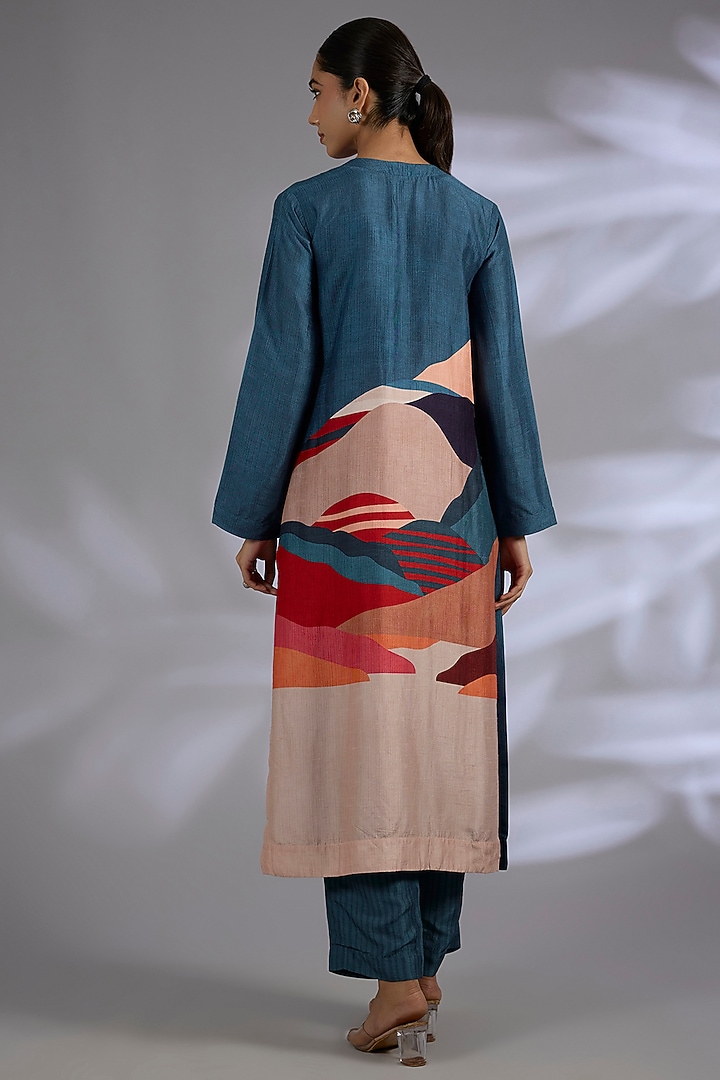 Blue Dupion Silk Kurta Set by CLOS at Pernia's Pop Up Shop