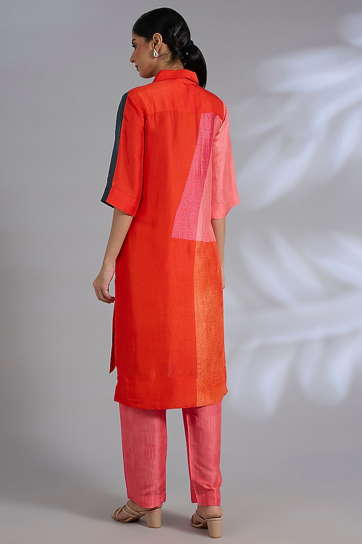 Pink Dupion Silk High-Low Kurta Set by CLOS at Pernia's Pop Up Shop