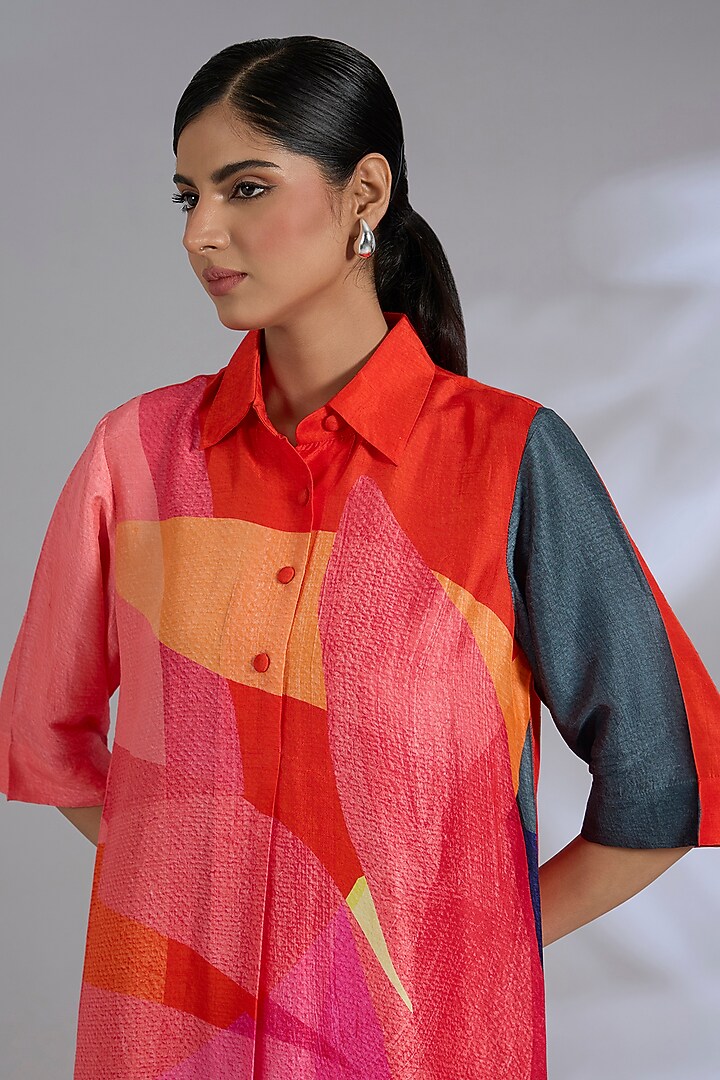 Pink Dupion Silk High-Low Kurta Set by CLOS at Pernia's Pop Up Shop