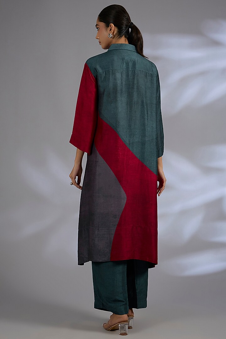 Maroon Dupion Silk High-Low Kurta Set by CLOS at Pernia's Pop Up Shop