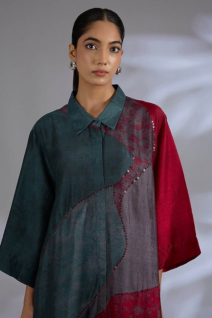 Maroon Dupion Silk High-Low Kurta Set by CLOS at Pernia's Pop Up Shop