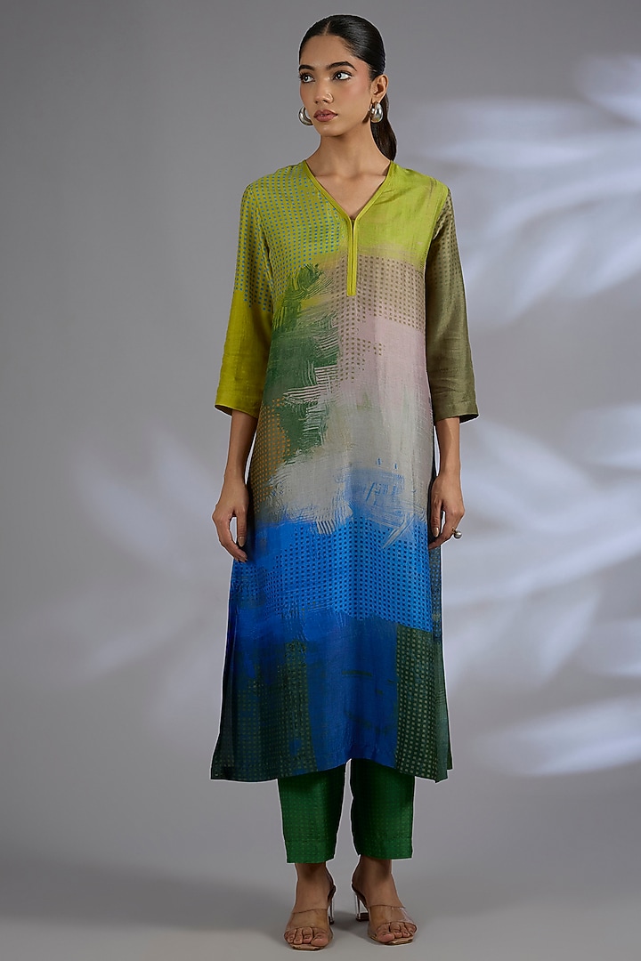 Multi-Colored Dupion Silk Kurta Set by CLOS at Pernia's Pop Up Shop