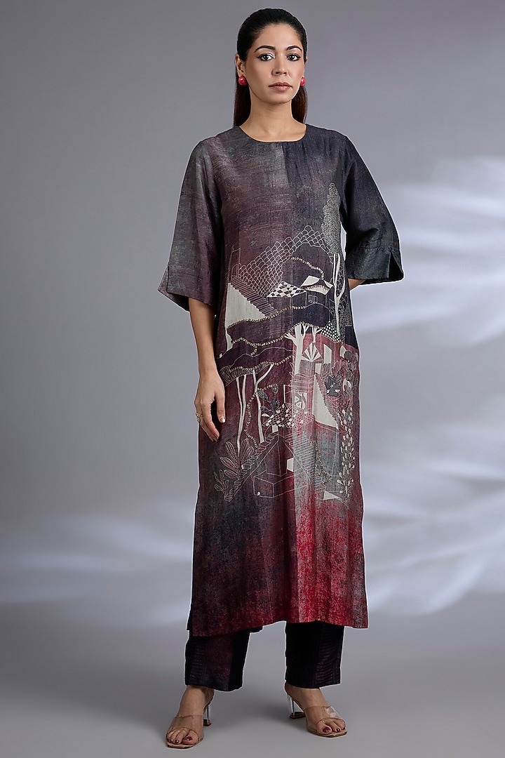 Wine Dupion Silk Kurta Set by CLOS at Pernia's Pop Up Shop