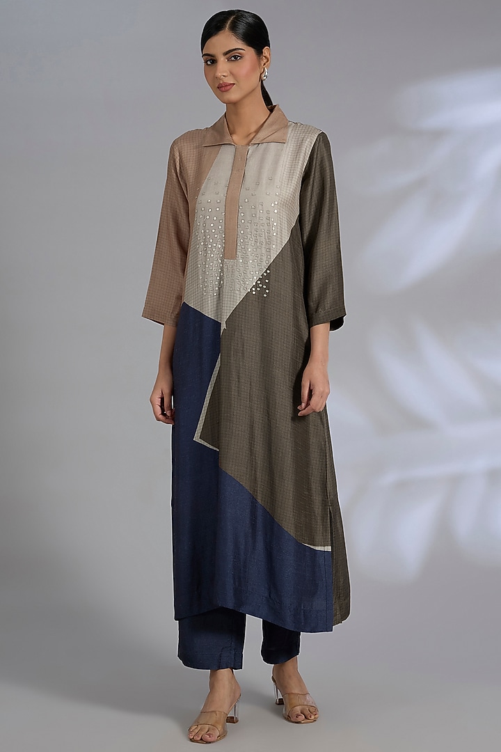 Multi-Colored Dupion Silk Kurta Set by CLOS at Pernia's Pop Up Shop