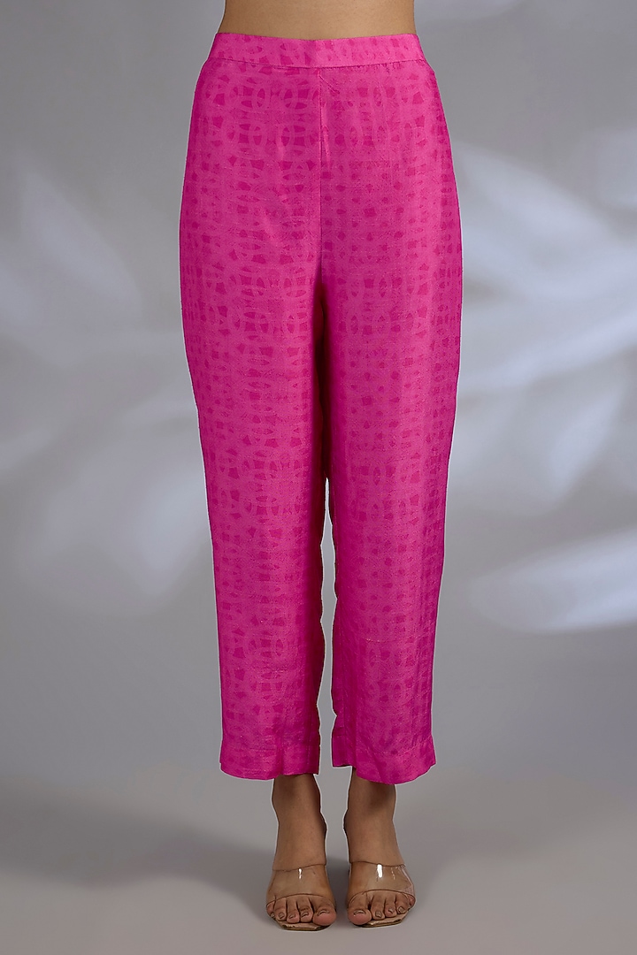 Pink Dupion Silk Asymmetrical Kurta Set by CLOS at Pernia's Pop Up Shop