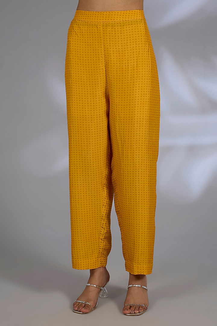 Orange Dupion Silk Asymmetrical Kurta Set by CLOS at Pernia's Pop Up Shop