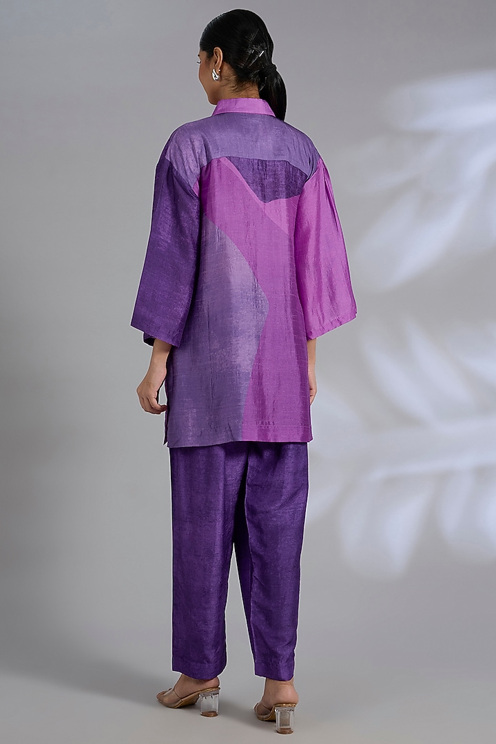 Purple Dupion Silk Asymmetrical Kurta Set by CLOS at Pernia's Pop Up Shop