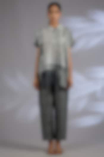 Grey Dupion Silk Assymetrical Co-Ord Set by CLOS at Pernia's Pop Up Shop