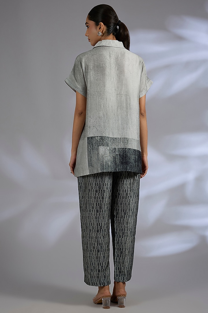 Grey Dupion Silk Assymetrical Co-Ord Set by CLOS at Pernia's Pop Up Shop