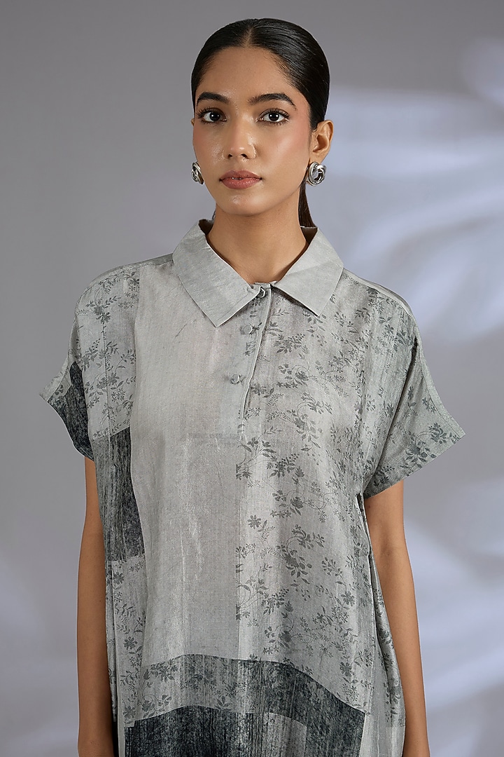 Grey Dupion Silk Assymetrical Co-Ord Set by CLOS at Pernia's Pop Up Shop