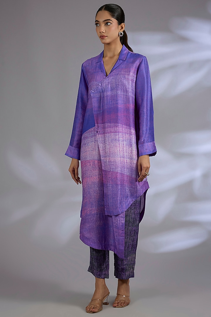 Blue Dupion Silk Kurta Set by CLOS at Pernia's Pop Up Shop