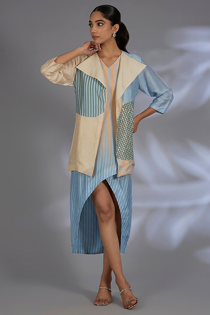 Multi-Colored Dupion Silk Jacket Vacation Dress by CLOS at Pernia's Pop Up Shop