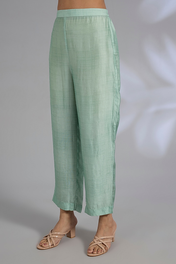 Blue Dupion Silk Asymmetrical Kurta Set by CLOS at Pernia's Pop Up Shop