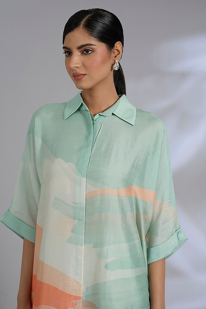 Blue Dupion Silk Asymmetrical Kurta Set by CLOS at Pernia's Pop Up Shop