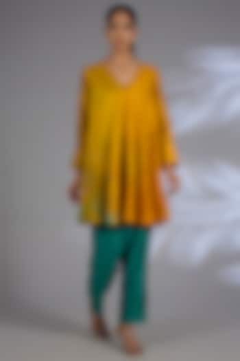 Multi-Colored Dupion Silk Assymetrical Kurta Set by CLOS at Pernia's Pop Up Shop