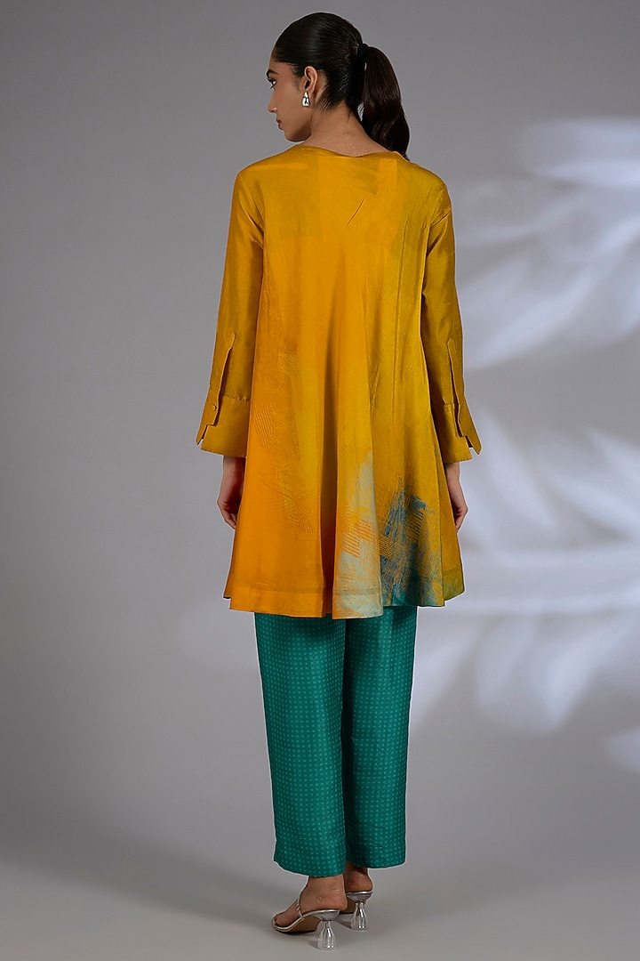 Multi-Colored Dupion Silk Assymetrical Kurta Set by CLOS at Pernia's Pop Up Shop