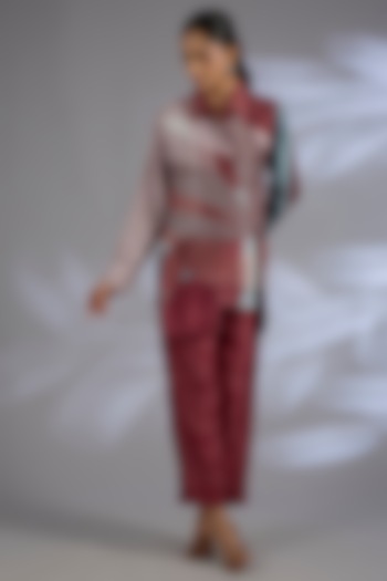 Maroon Dupion Silk Asymmetrical Kurta Set by CLOS at Pernia's Pop Up Shop