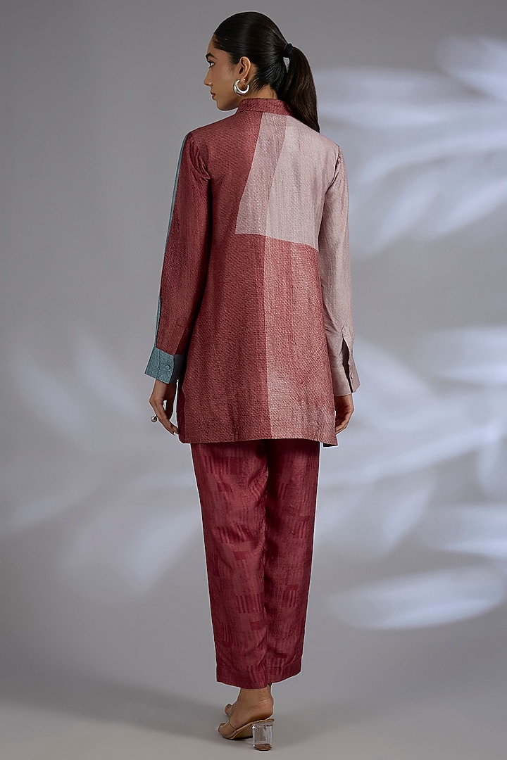 Maroon Dupion Silk Asymmetrical Kurta Set by CLOS at Pernia's Pop Up Shop