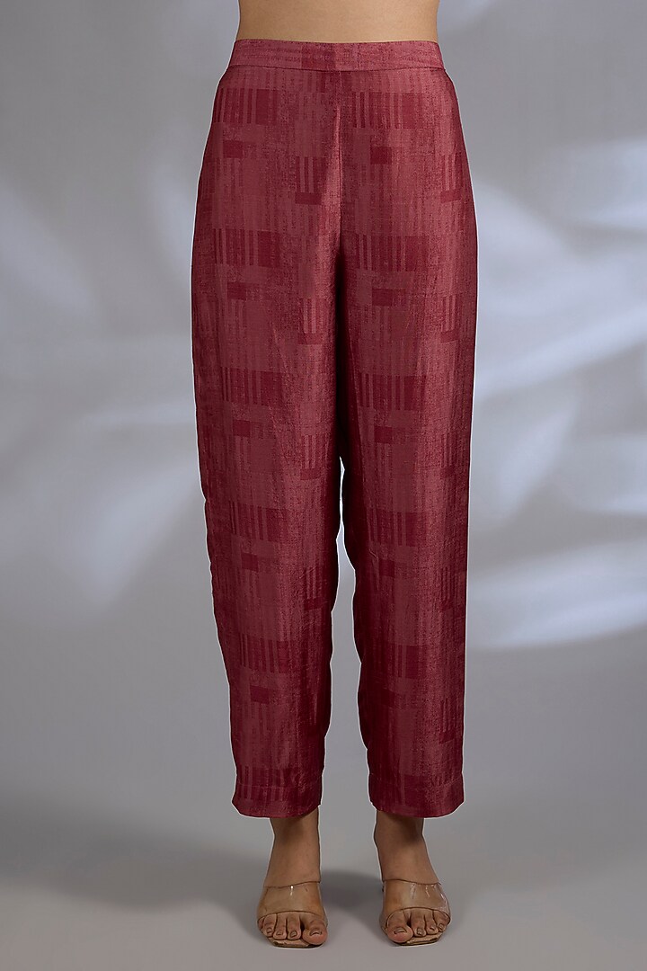 Maroon Dupion Silk Asymmetrical Kurta Set by CLOS at Pernia's Pop Up Shop