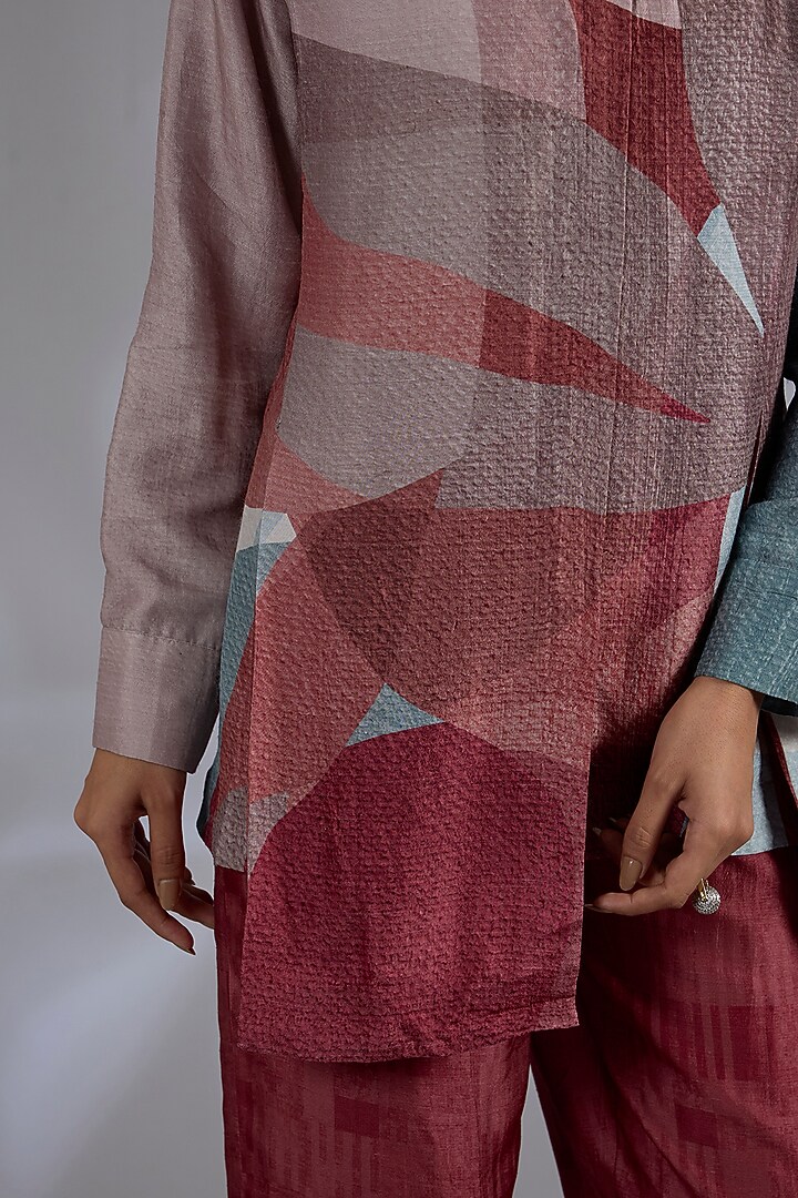 Maroon Dupion Silk Asymmetrical Kurta Set by CLOS at Pernia's Pop Up Shop