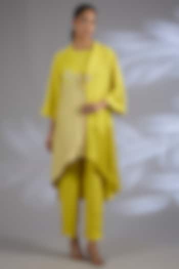 Yellow Dupion Silk Asymmetrical Jacket Set by CLOS at Pernia's Pop Up Shop