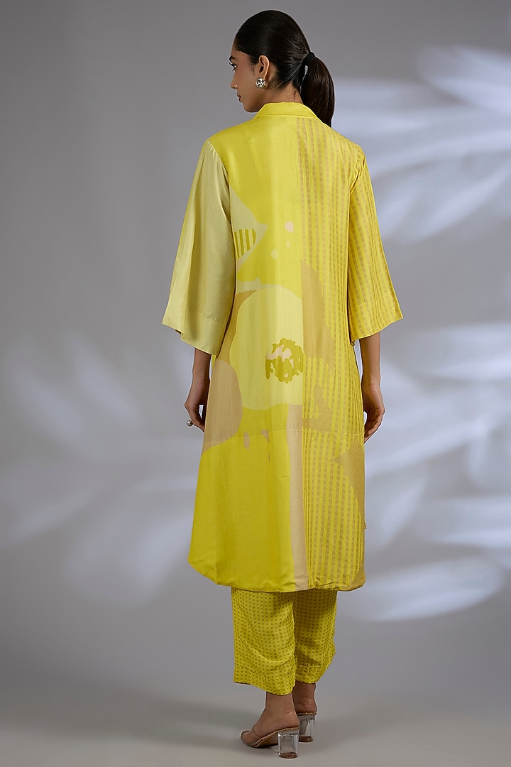 Yellow Dupion Silk Asymmetrical Jacket Set by CLOS at Pernia's Pop Up Shop