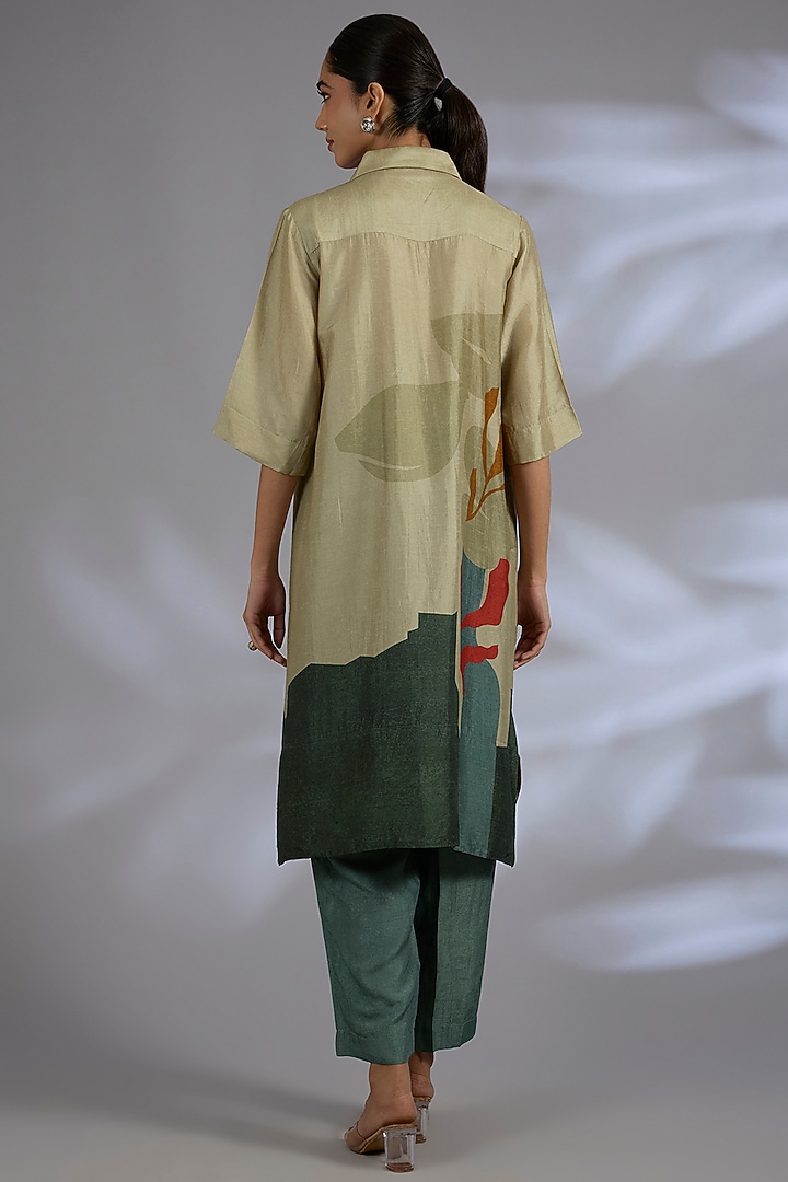 Multi-Colored Dupion Silk High-Low Kurta Set by CLOS at Pernia's Pop Up Shop