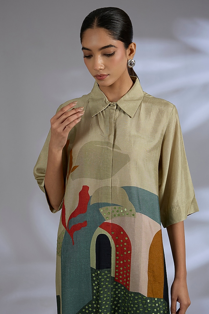 Multi-Colored Dupion Silk High-Low Kurta Set by CLOS at Pernia's Pop Up Shop