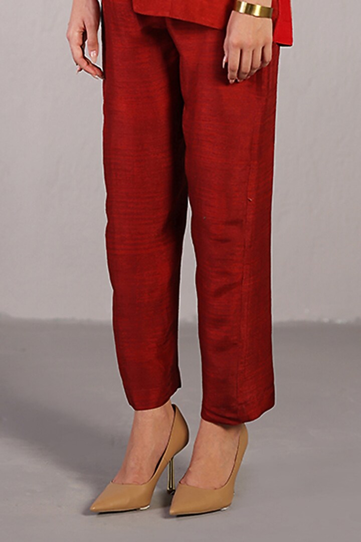 Crimson Red Dupion Silk Asymmetrical Jacket Set by CLOS at Pernia's Pop Up Shop