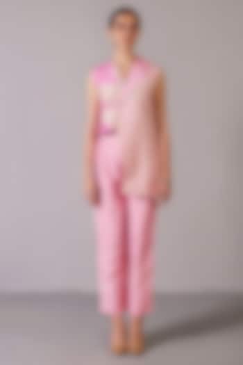 Pink Dupion Silk Asymmetrical Jacket Set by CLOS at Pernia's Pop Up Shop