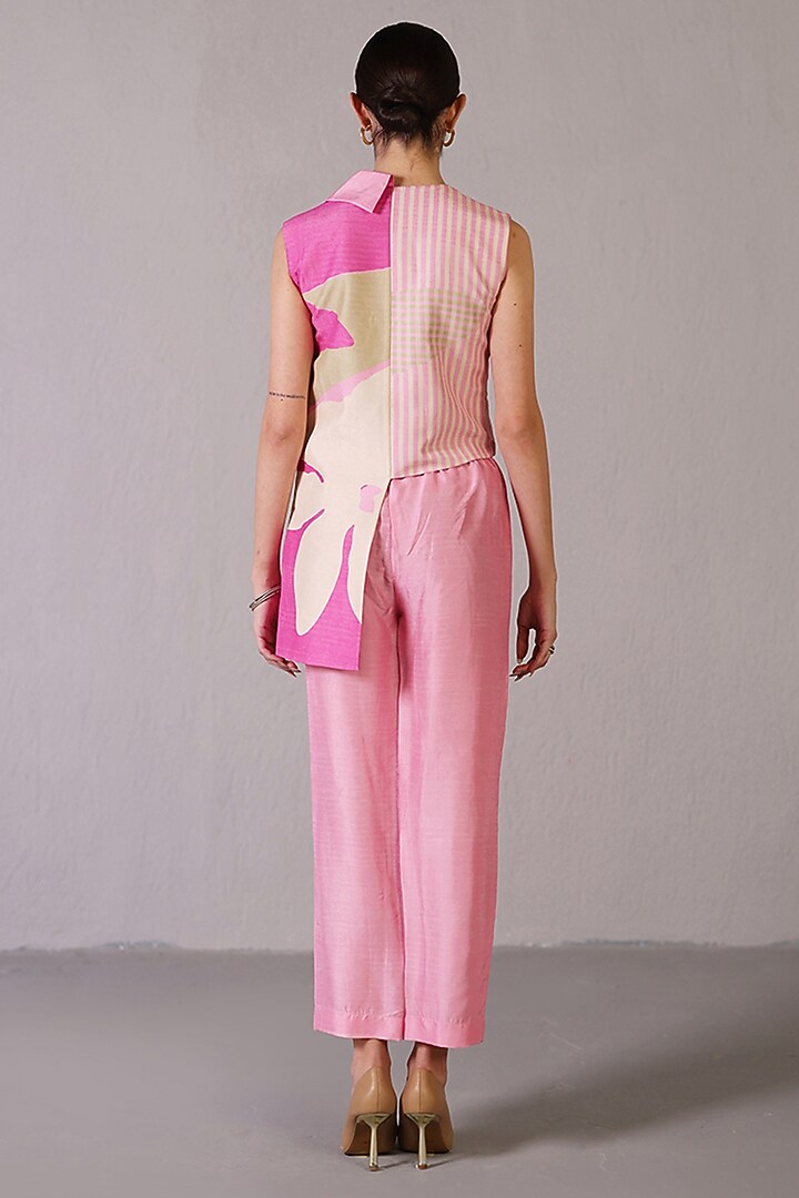 Pink Dupion Silk Asymmetrical Jacket Set by CLOS at Pernia's Pop Up Shop