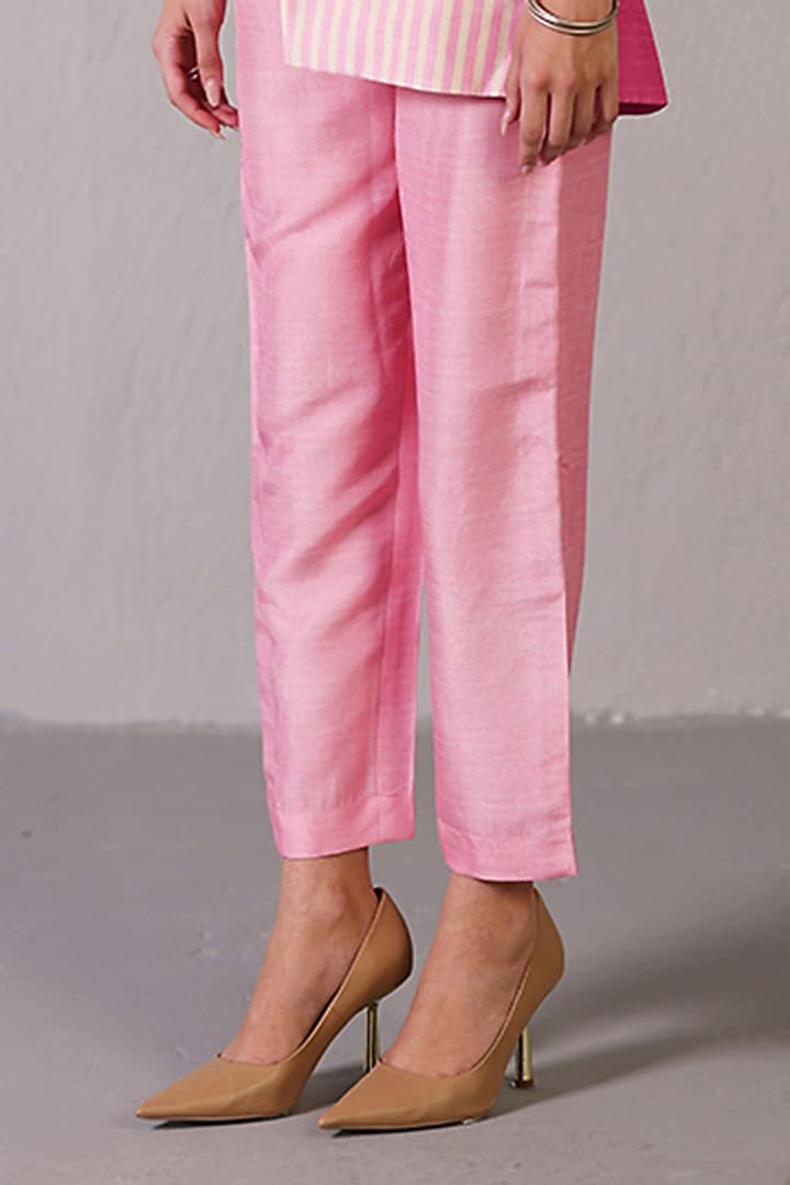 Pink Dupion Silk Asymmetrical Jacket Set by CLOS at Pernia's Pop Up Shop
