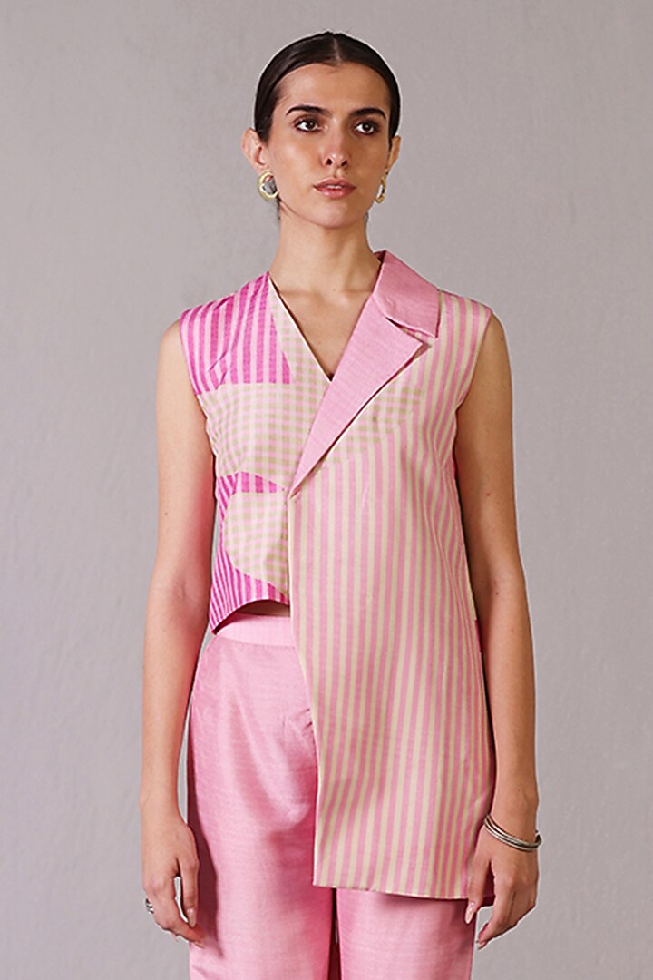 Pink Dupion Silk Asymmetrical Jacket Set by CLOS at Pernia's Pop Up Shop