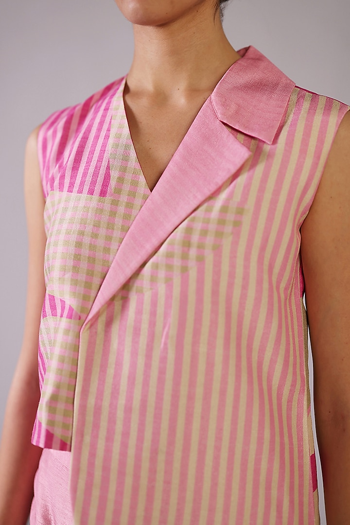 Pink Dupion Silk Asymmetrical Jacket Set by CLOS at Pernia's Pop Up Shop