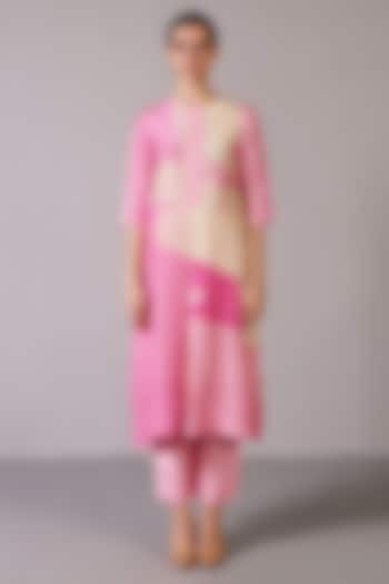 Soft Pink Dupion Silk Long Kurta Set by CLOS at Pernia's Pop Up Shop