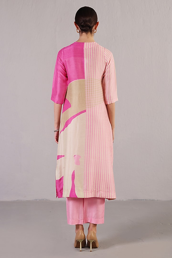 Soft Pink Dupion Silk Long Kurta Set by CLOS at Pernia's Pop Up Shop