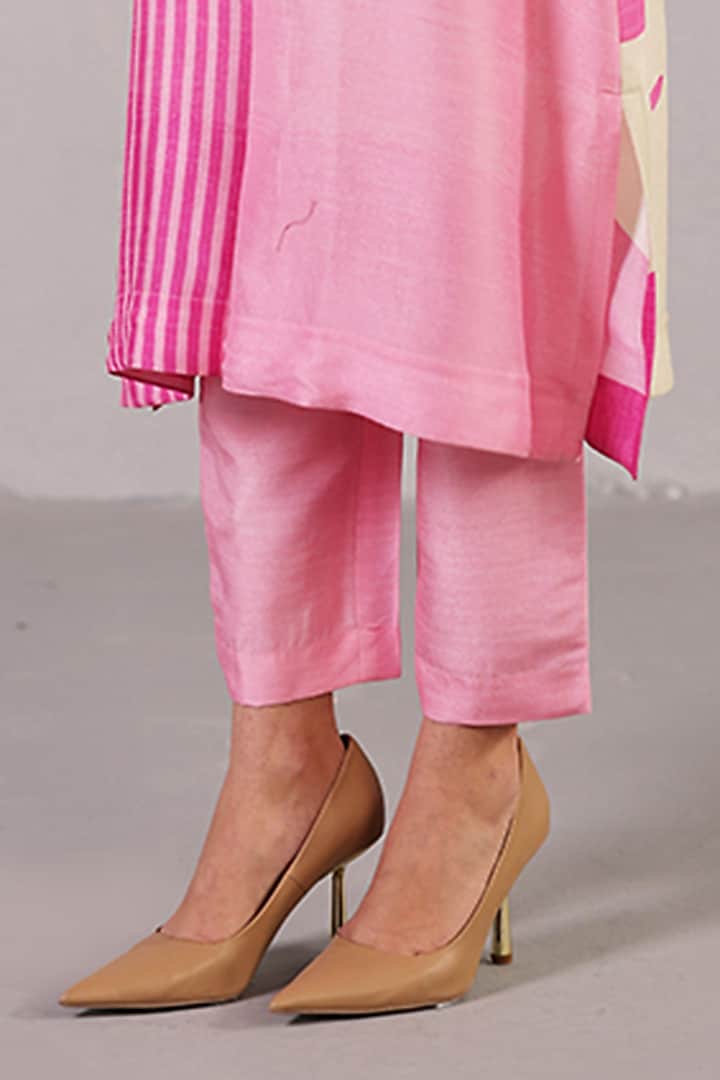 Soft Pink Dupion Silk Long Kurta Set by CLOS at Pernia's Pop Up Shop