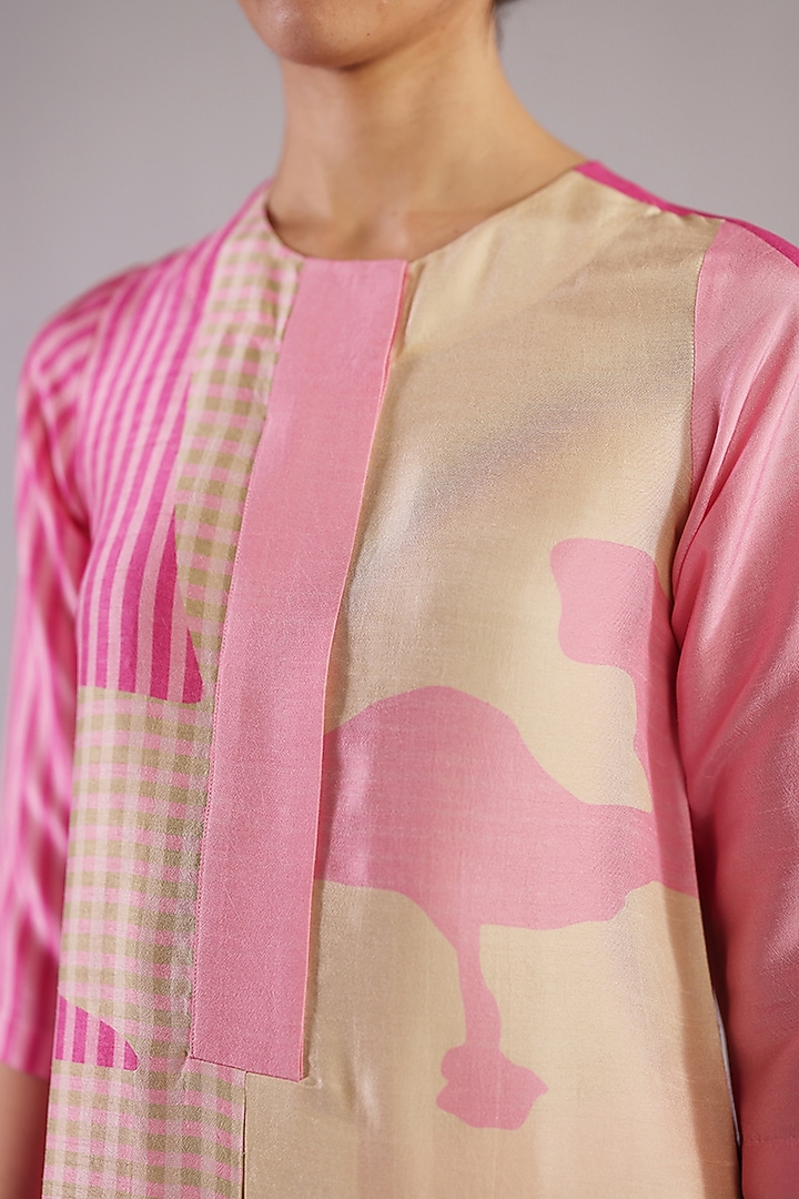 Soft Pink Dupion Silk Long Kurta Set by CLOS at Pernia's Pop Up Shop
