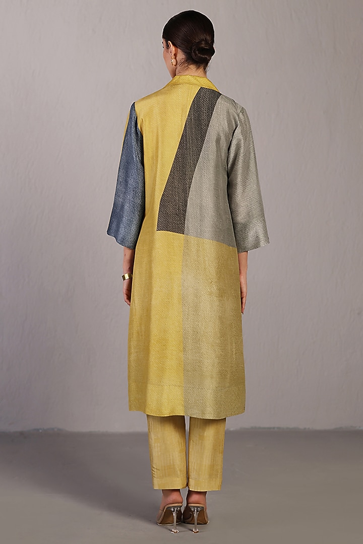 Yellow & Grey Dupion Silk Jacket Set by CLOS at Pernia's Pop Up Shop