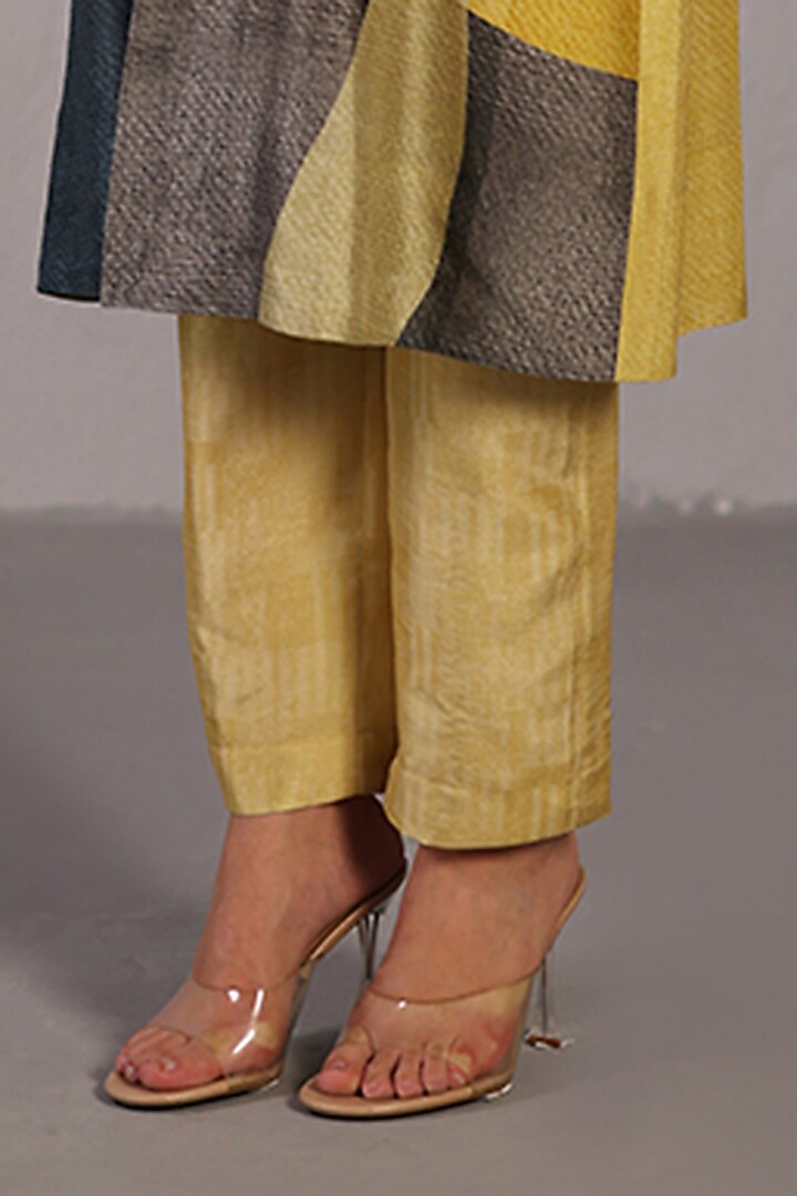 Yellow & Grey Dupion Silk Jacket Set by CLOS at Pernia's Pop Up Shop