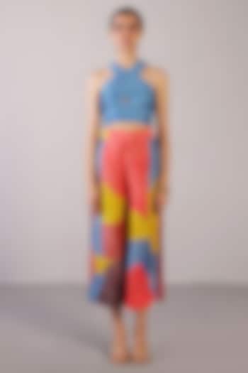 Coral Red & Blue Dupion Silk Co-Ord Set by CLOS at Pernia's Pop Up Shop