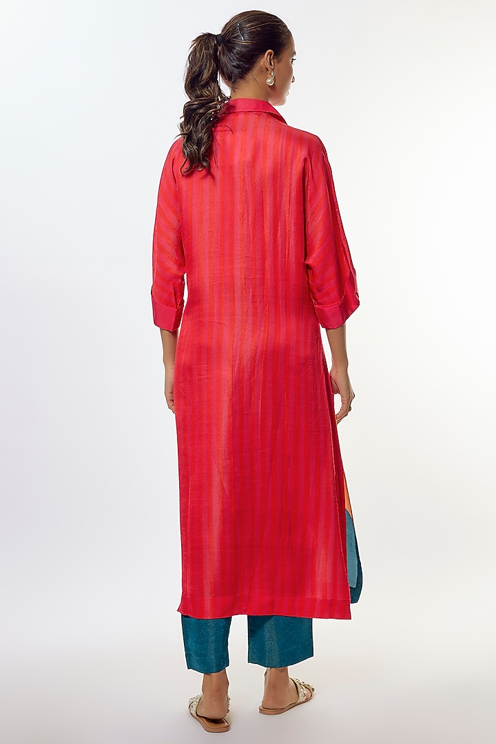 Pink Shimmer Silk Satin Abstract Printed Tunic Set by CLOS at Pernia's Pop Up Shop