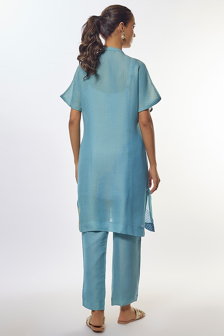 Blue Shimmer Cupro Abstract Printed Tunic Set by CLOS at Pernia's Pop Up Shop