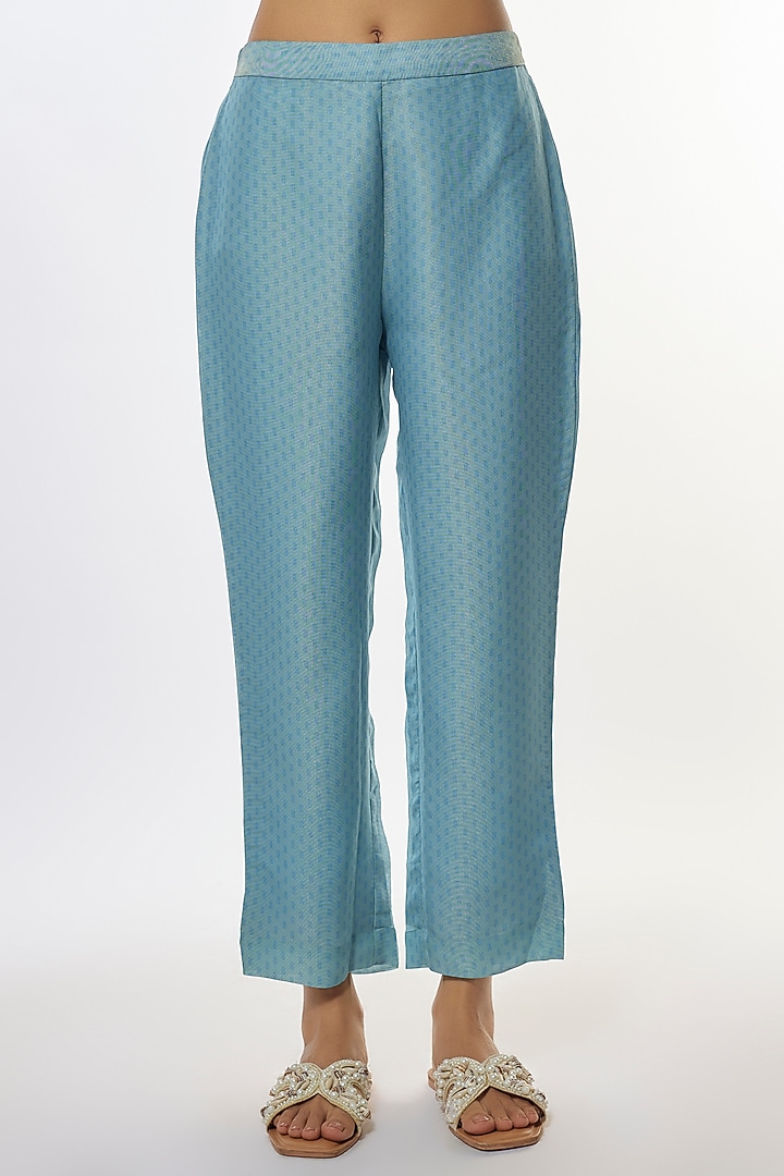 Blue Shimmer Cupro Abstract Printed Tunic Set by CLOS at Pernia's Pop Up Shop