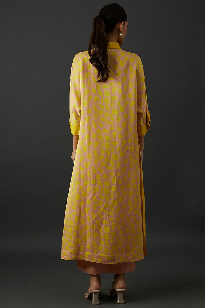 Yellow Shimmer Silk Satin Abstract Printed Straight Kurta Set by CLOS at Pernia's Pop Up Shop