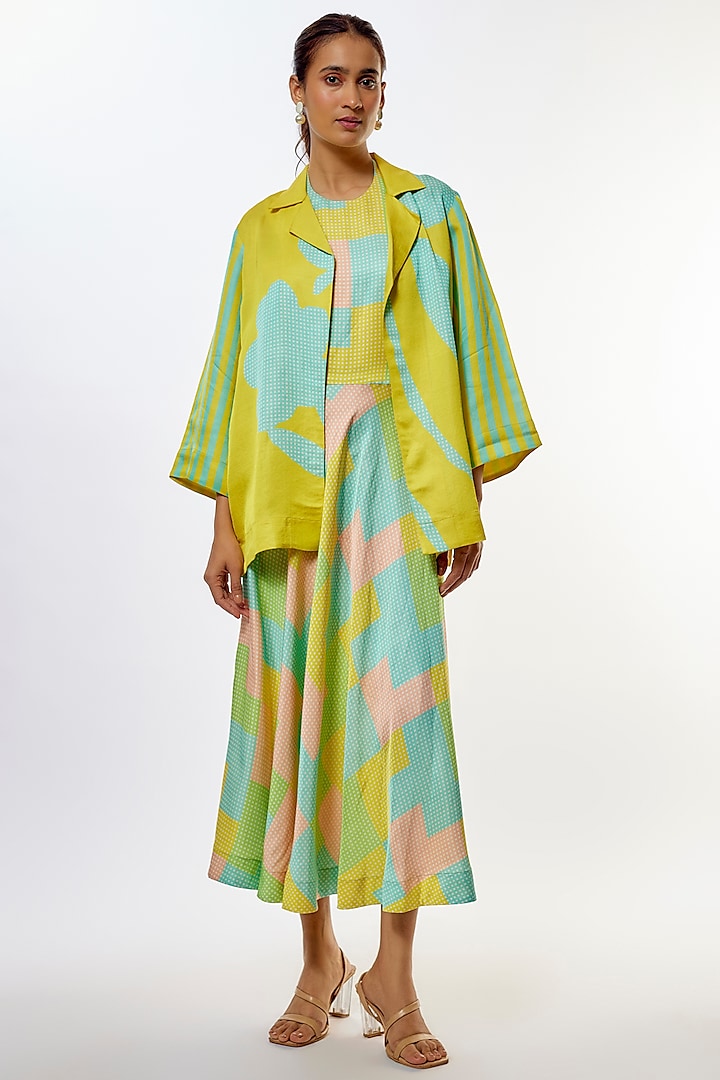 Yellow Shimmer Satin Silk Jacket Dress by CLOS at Pernia's Pop Up Shop