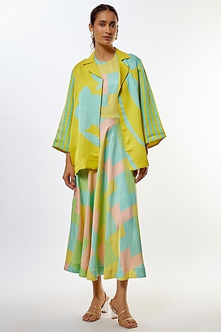 Yellow Shimmer Satin Silk Jacket Dress by CLOS