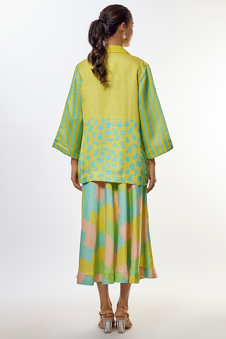 Yellow Shimmer Satin Silk Jacket Vacation Dress by CLOS at Pernia's Pop Up Shop