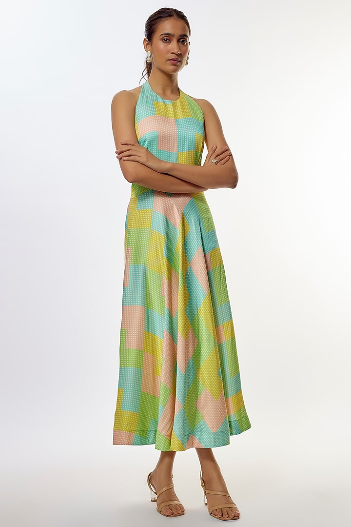 Yellow Shimmer Satin Silk Jacket Vacation Dress by CLOS at Pernia's Pop Up Shop