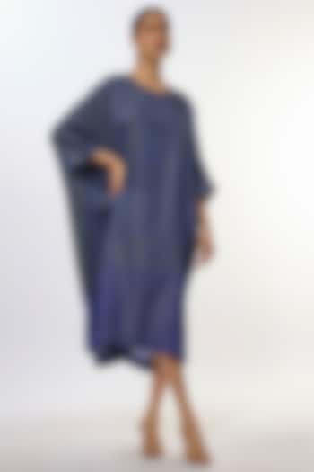 Blue Shimmer Silk Satin Abstract Printed Kaftan Dress by CLOS at Pernia's Pop Up Shop